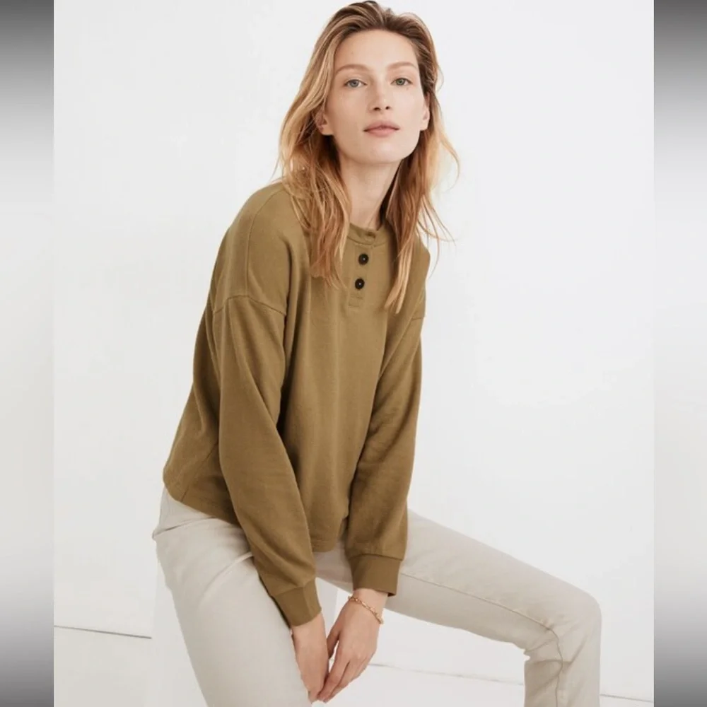 Madewell Olive Green Crew Sweatshirt - Picture 1 of 5